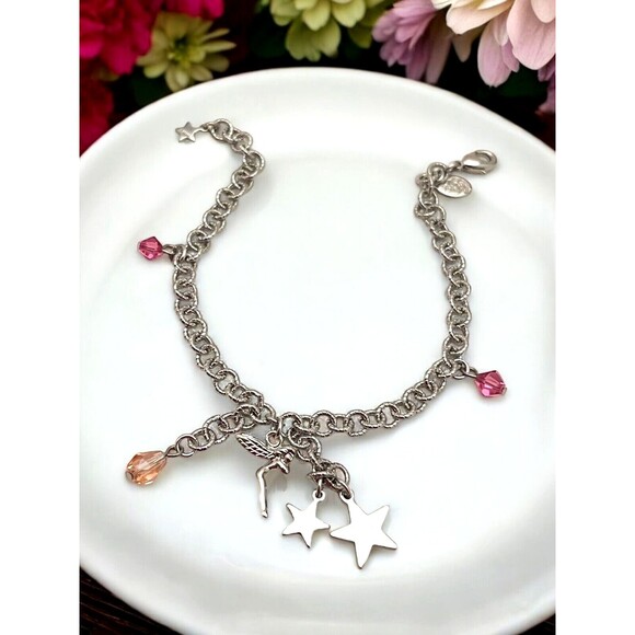 Kirks Folly Charm Bracelet Fairies Stars Crystals Silver Tone 8M - Picture 1 of 5